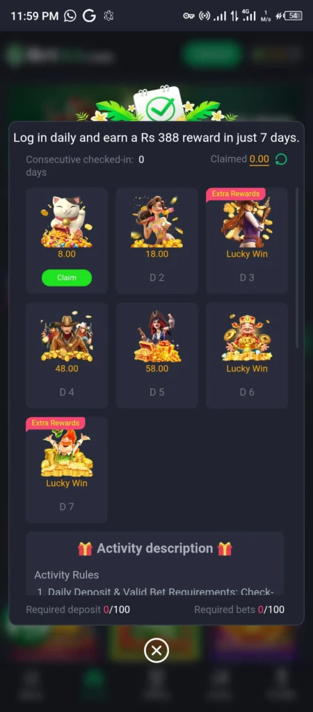 BetAA Game daily sign in bonus